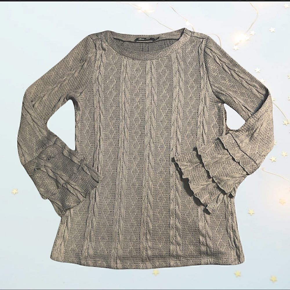 Bell Sleeves Grey Heather Cable Knit Sweater
